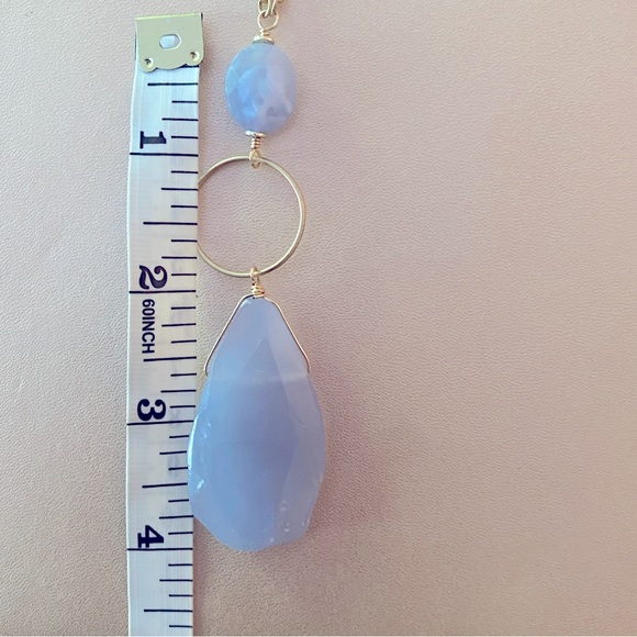 20 Inch Blue Chalcedony Faceted Teardrop Pendant Necklace - Picture 4 of 9